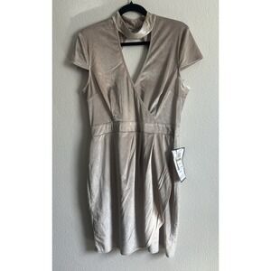 B. Darlin Champagne Velvet Beige Semi Wrap Cut Out Bodycon Midi Dress Sz 15/16